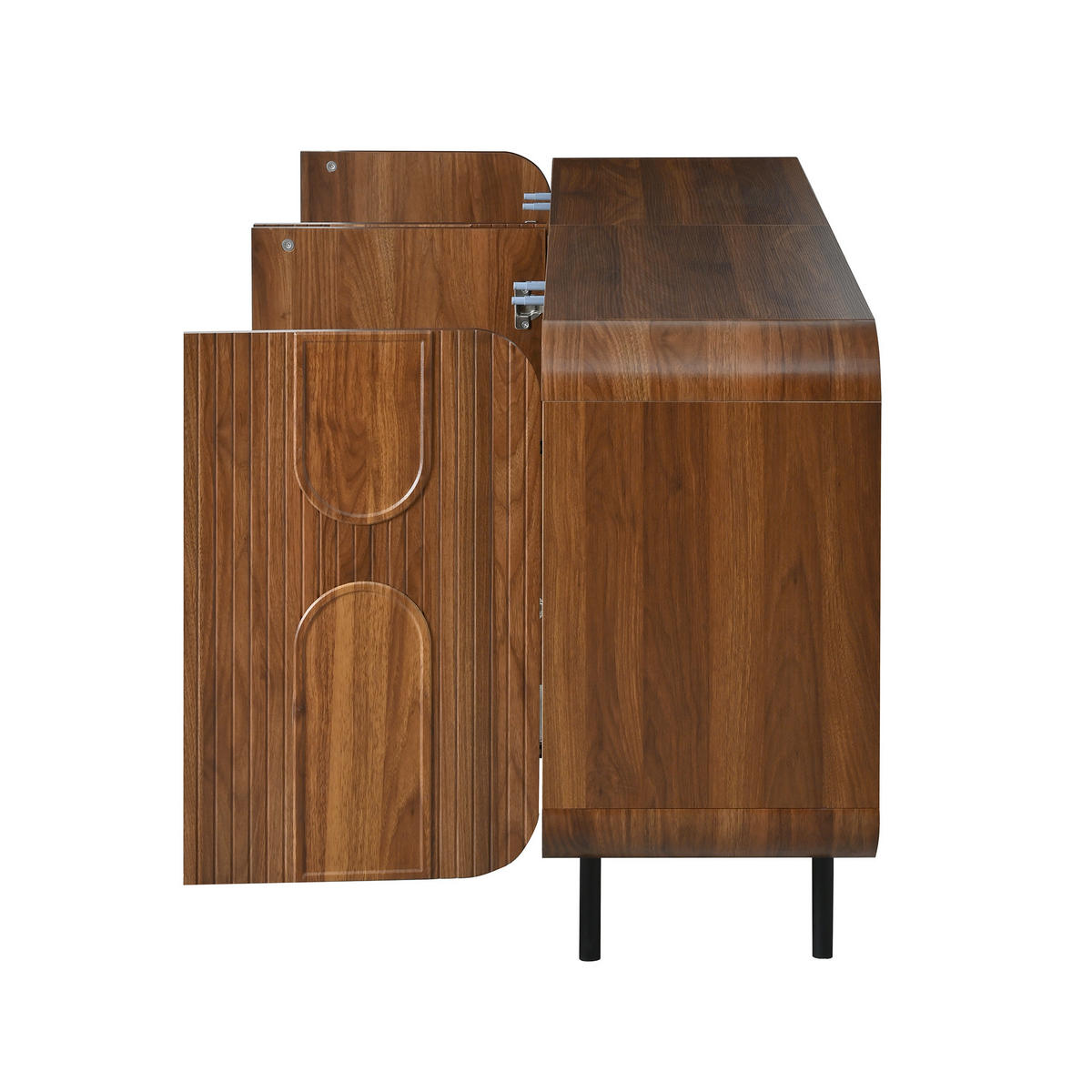 SIDEBOARD Mid-Century 4 Türen Nussbaum 8 Fächer modern - Walnussfarben, Holzwerkstoff (40/79/160cm) - FLIEKS