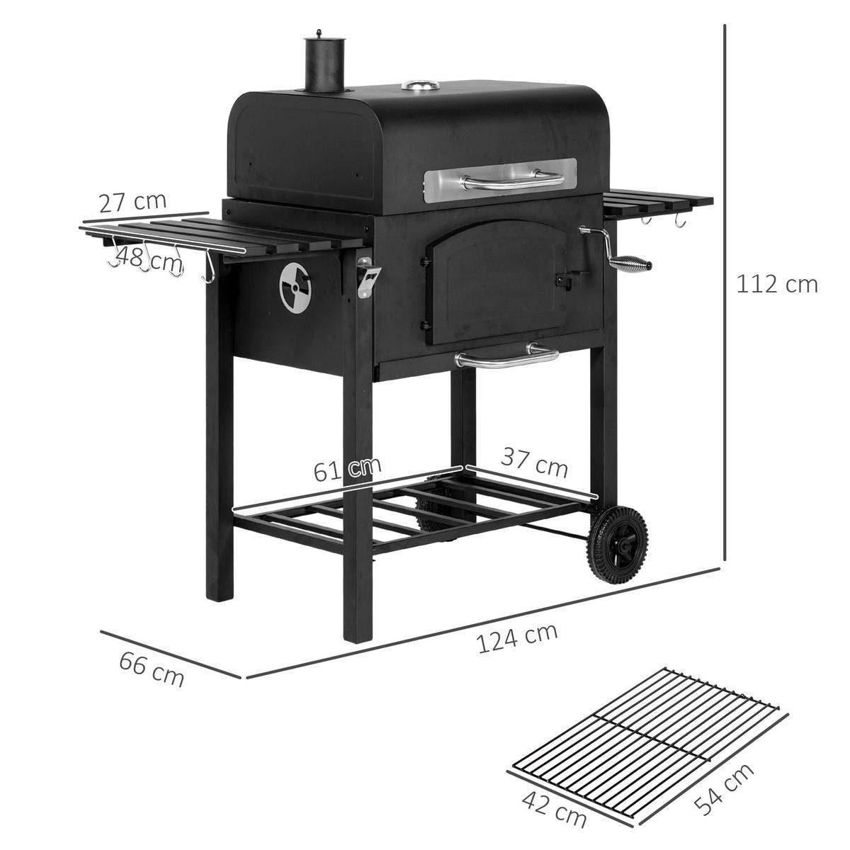 HOLZKOHLEGRILL - Schwarz, Metall (66/112/124cm) - Outsunny