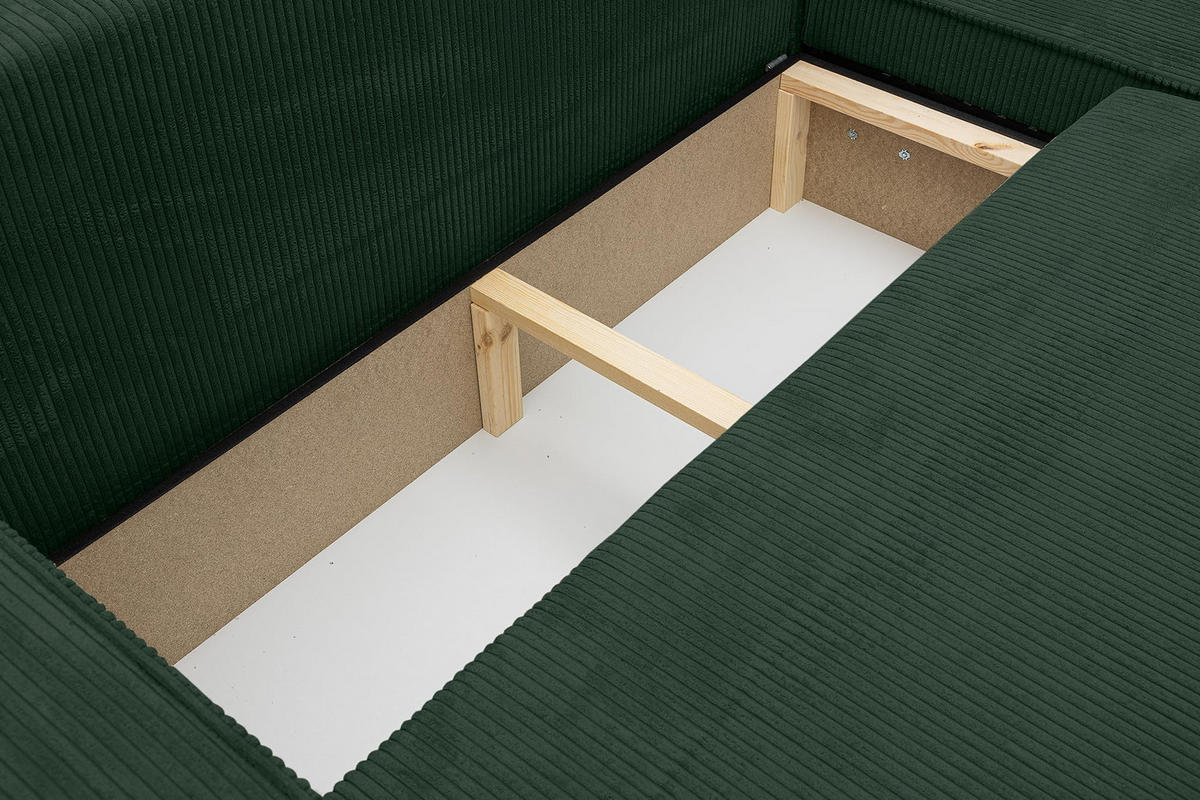 ECKSOFA HUGO XL Schlaffunktion und Bettkasten Cord-Stoff (Grün) - Grün, Textil (274/142cm) - VENASI MÖBEL