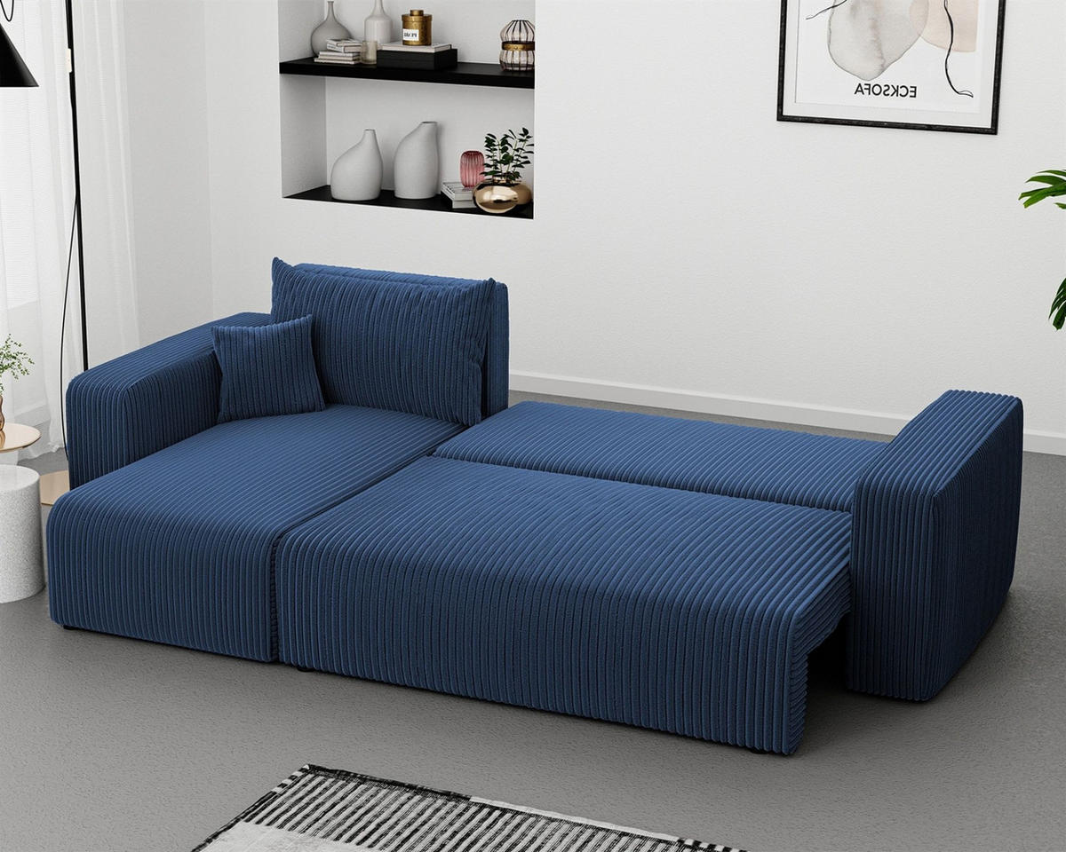 ECKSOFA Luna Mit Schlaffunktion - Blau, Holzwerkstoff/Textil (248/145cm) - Fun Möbel