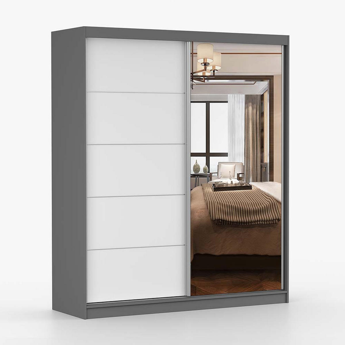 SCHWEBETÜRENSCHRANK 183/218/61 cm 2-türig Bella 03 Grau, Weiß - Alufarben/Weiß, Glas/Holzwerkstoff (183/218/61cm) - imoebel24