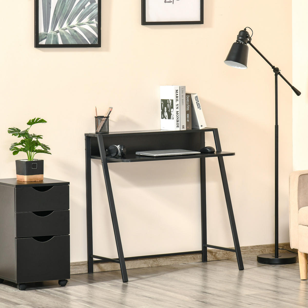 SCHREIBTISCH, MDF, Eisen, Schwarz - Schwarz, Kunststoff (84/45/85cm) - HOMCOM