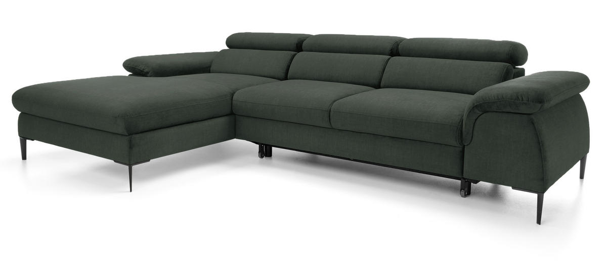 ECKSOFA L-Form 290 cm Amaro M mit Schlaffunktion, Links, Grün - Grün, Holz (288/182cm) - Emporius