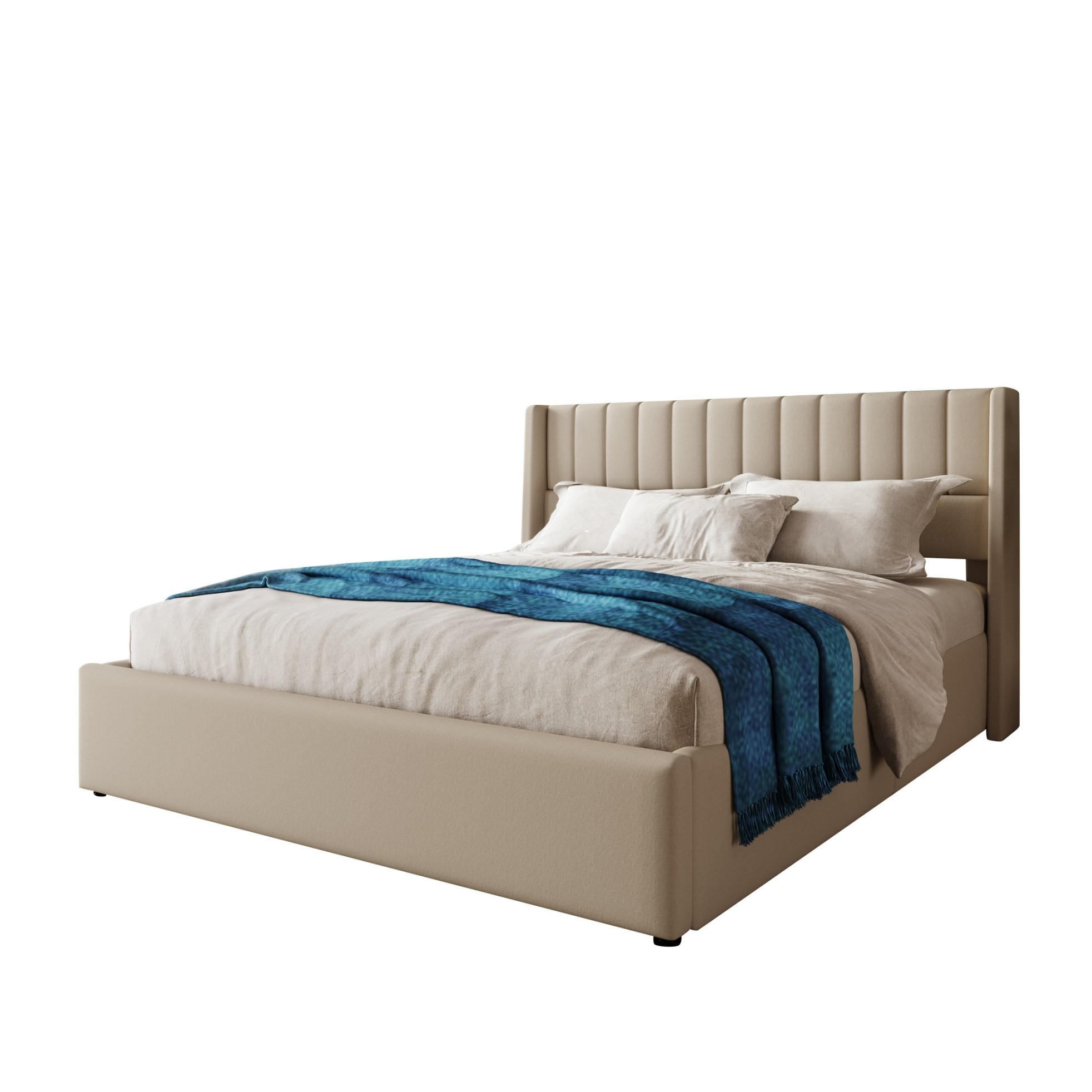 POLSTERBETT 140/200 cm Beige mit Stauraum und Leinenbezug - Beige, Textil (140/200cm) - Flora Grace