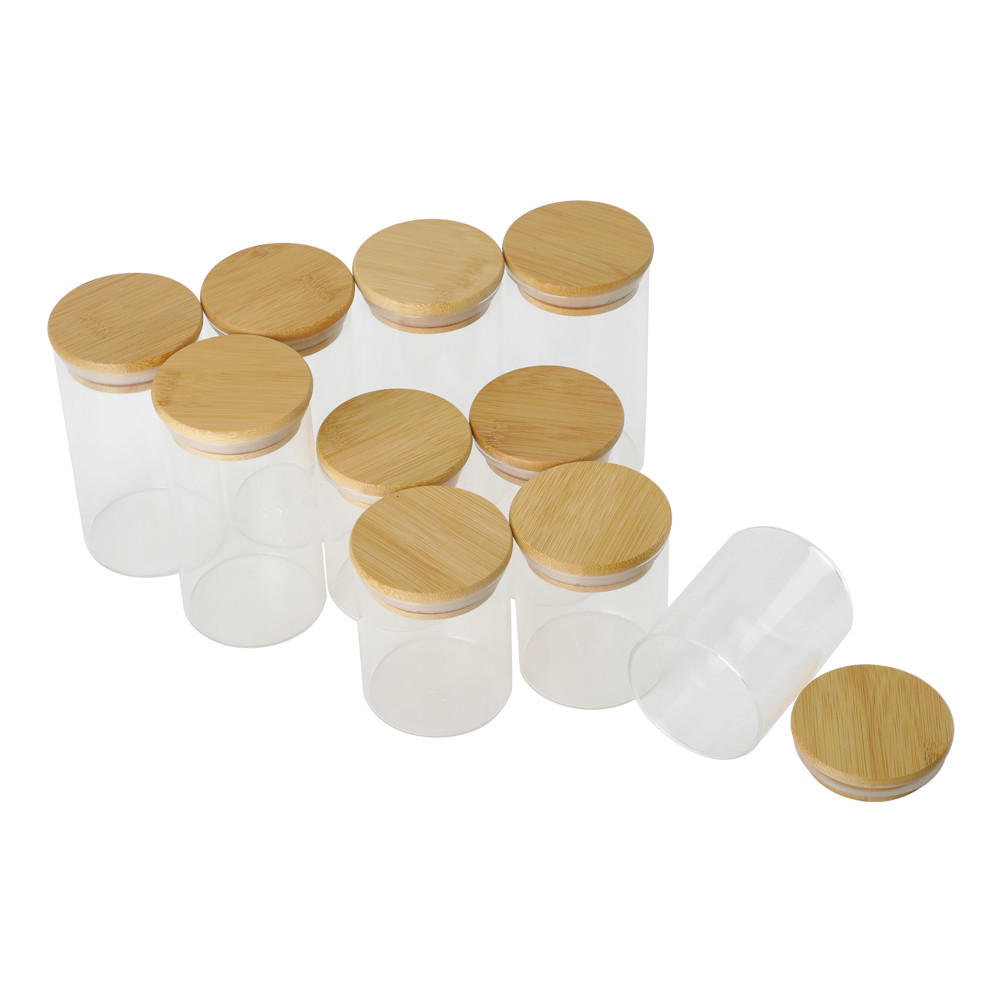 GEWÜRZGLÄSER 10er-Set Luftdicht Messlöffel Glas Bambusdeckel - Transparent/Naturfarben, Glas/Holz (6.5/12/6.5cm) - Livingandhome