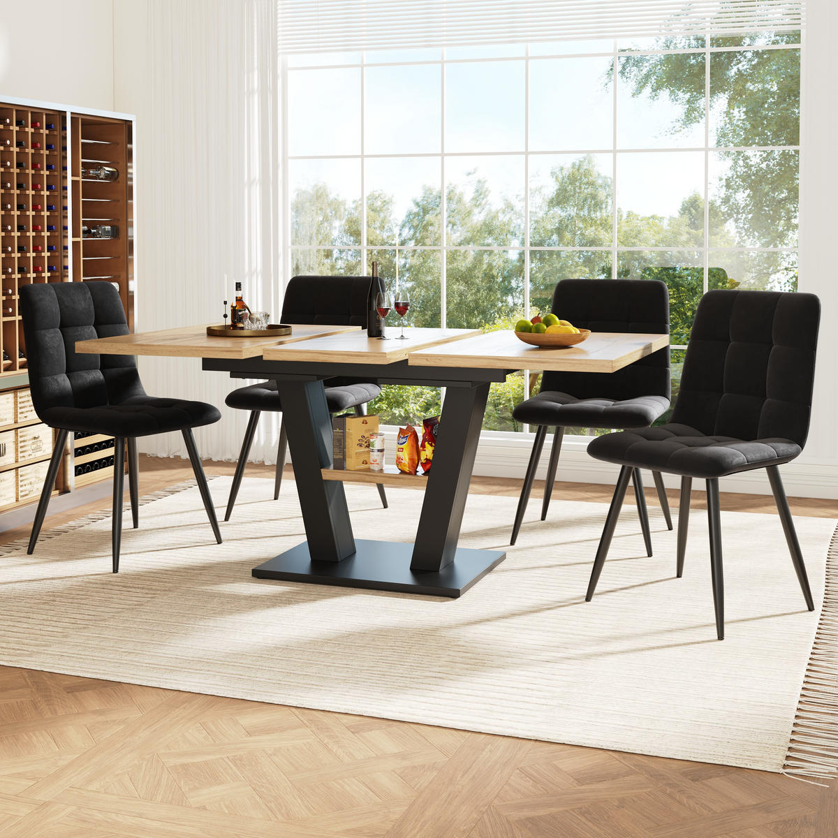 ESSTISCHSET 5-Teilig Ausziehbar 118-157x70 Cm, 4 Samtstühle, V-Beine - Multicolor, Holzwerkstoff (70/75/160cm) - FLIEKS