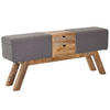 SITZBANK Massivholz Stoffbezug mit 2 Schubladen, Grau 120x30x56 cm - Braun/Grau, Mangoholz/Textil (120/56/30cm) - KADIMA DESIGN