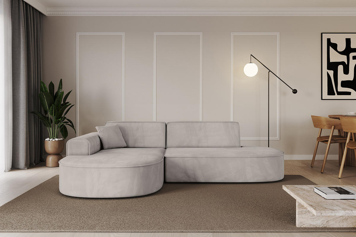 ECKSOFA Ottomane Links MARI-L1 - 243x171x79 cm Hellbraun Velours - Hellbraun/Schwarz, Holzwerkstoff/Kunststoff (243/171cm) - ALTDECOR