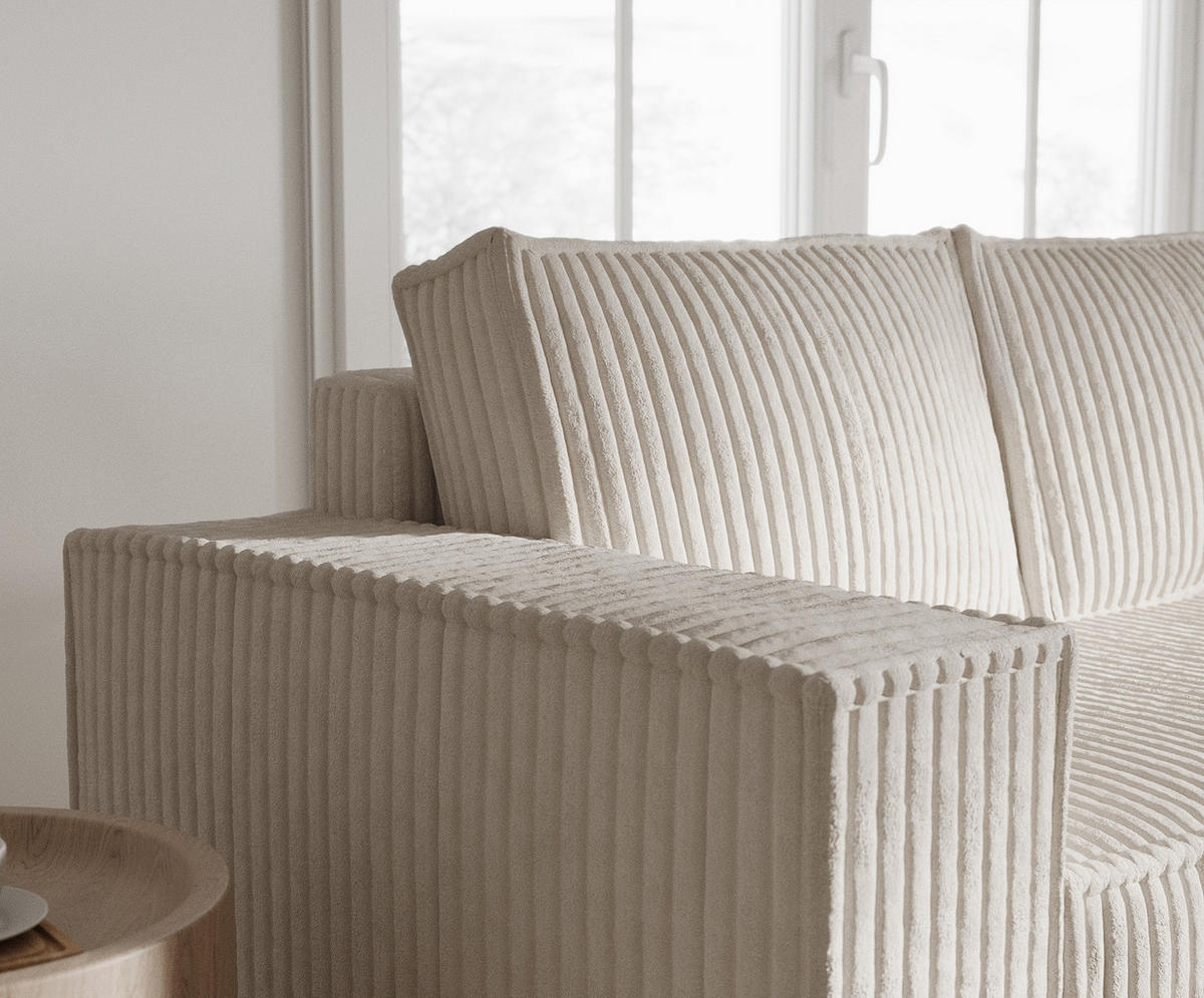 ECKSOFA Maze Creme Plüschstoff - Rechts Seite - Creme/Schwarz, Holz/Holzwerkstoff (294/185cm) - Maison de Reve