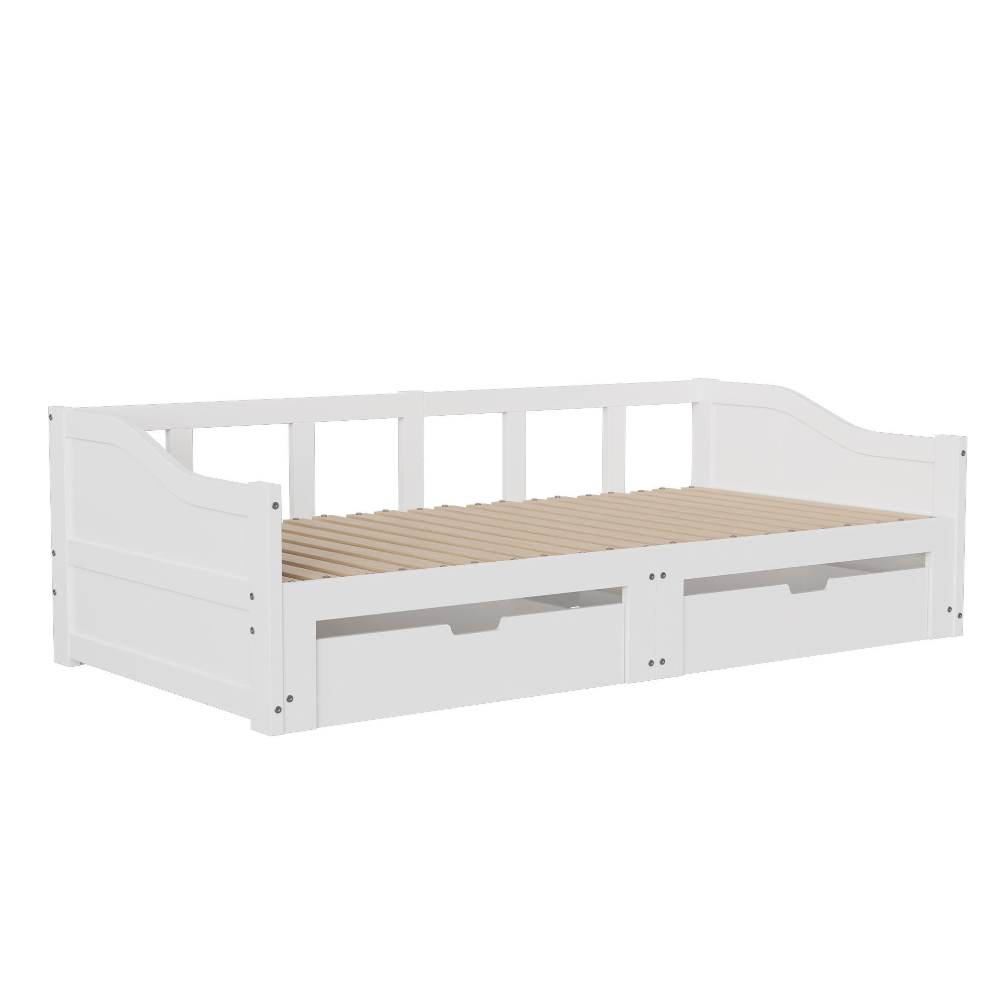 AUSZIEHBARES Schlafsofa 180x200 cm, Weiß, 2 Schubladen, mit Lattenrost - Weiß, Holz