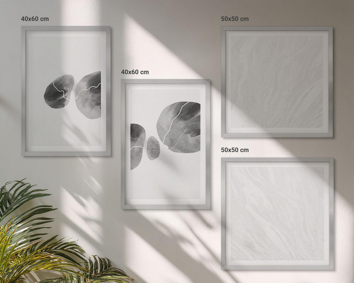 WANDBILDER 4er Set - 50x50 cm & 40x60 cm Silberner Rahmen - Abstrakte Kunst, Farbspritzer - Silberfarben, Kunststoff (50/50cm) - ArtPrintCave