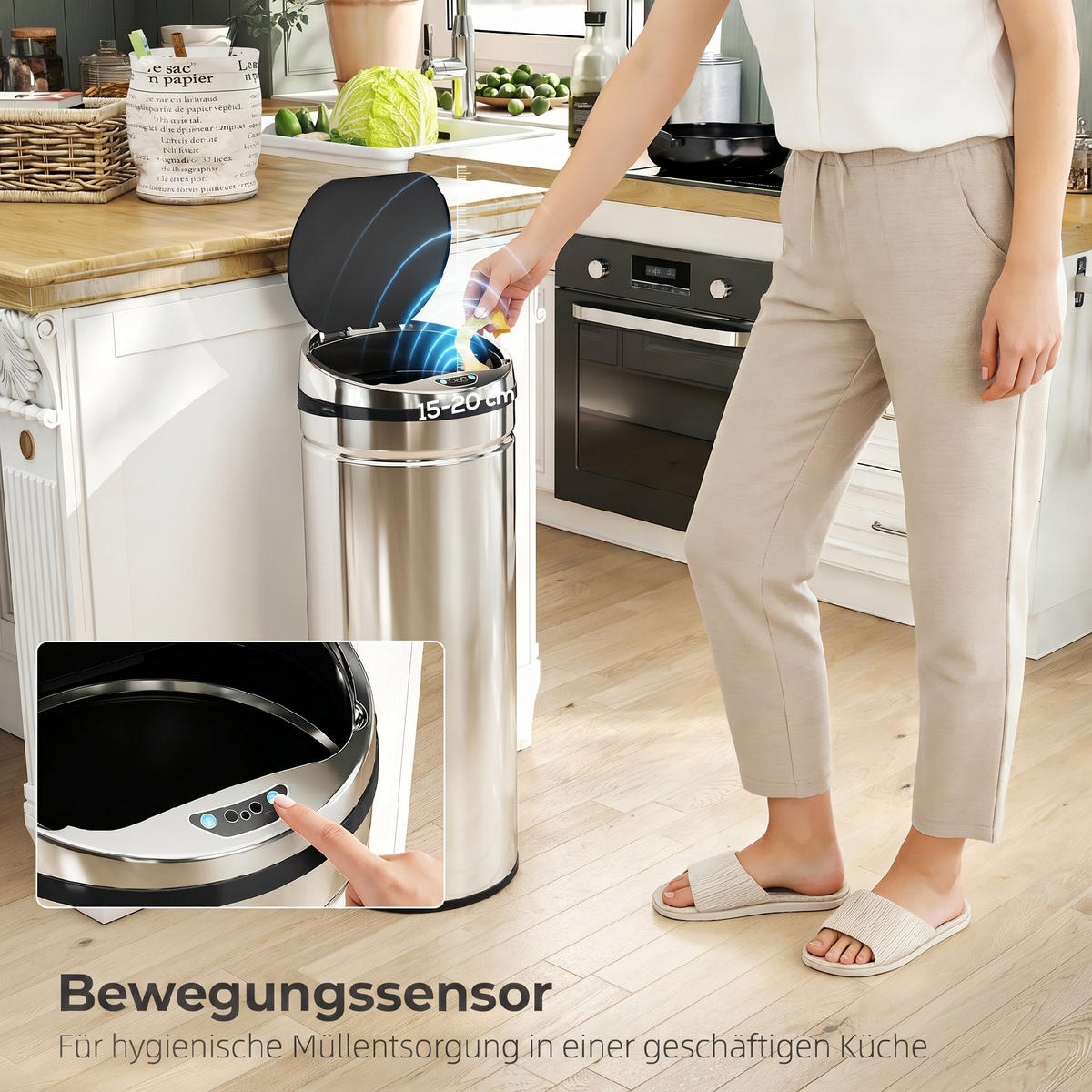 SENSOR-MÜLLEIMER Edelstahl ABS Schwarz - Schwarz, Metall (30.5/81.5/30.5cm) - HOMCOM