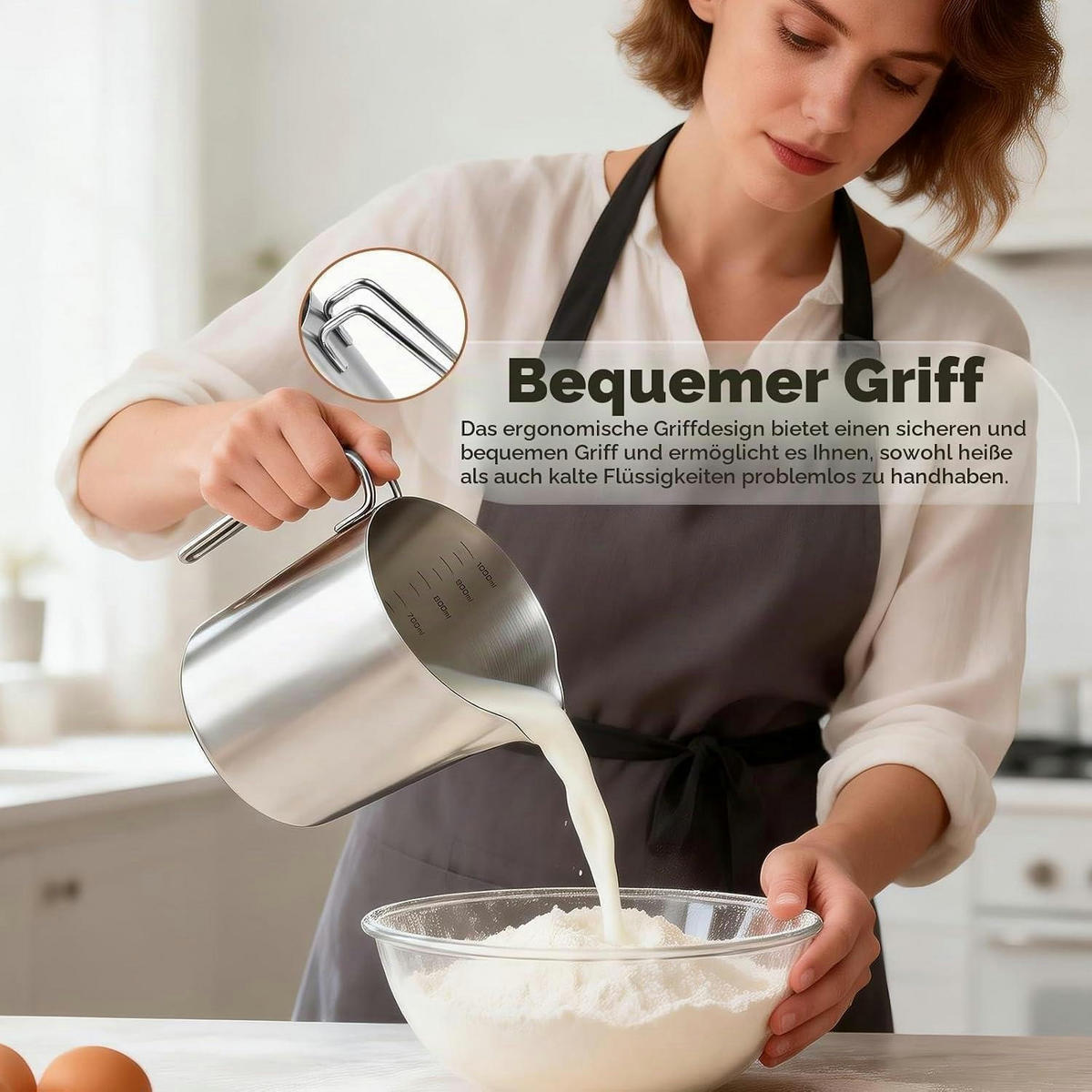 MESSBECHER Edelstahl 1000ml mit Feinskala - Silberfarben, Metall (1L)