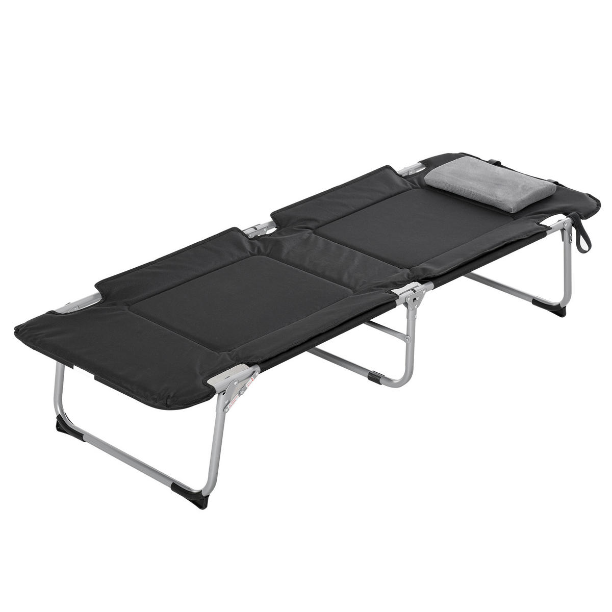 KLAPPBARES CAMPINGBETT Feldbett mit Kissen Schwarz Silber - Schwarz, Metall (66/33/183cm) - ComfortXL