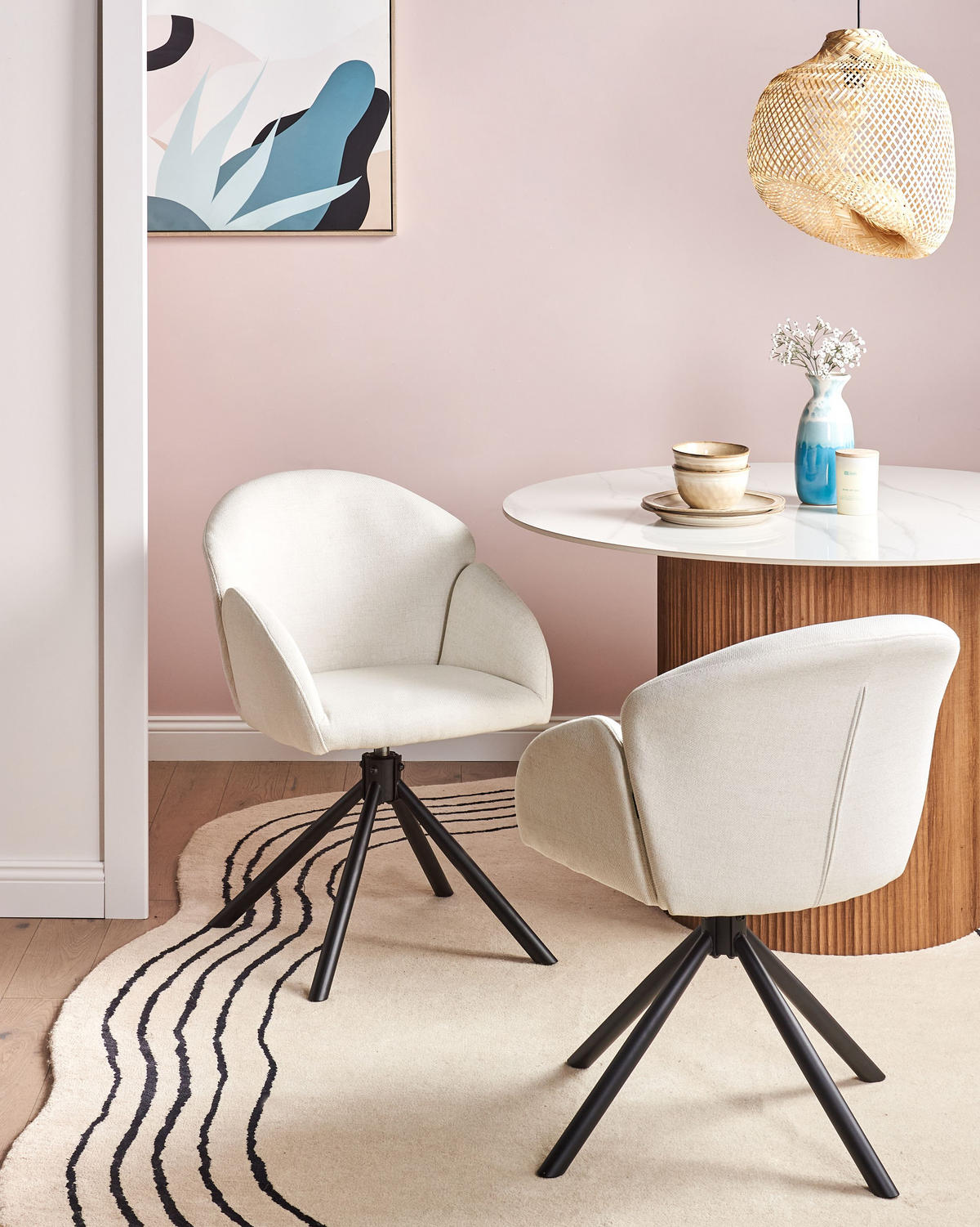 ESSZIMMERSTUHL 2er-Set Cremeweiß Maybee - Schwarz/Weiß, Textil (52/79/71cm) - Beliani