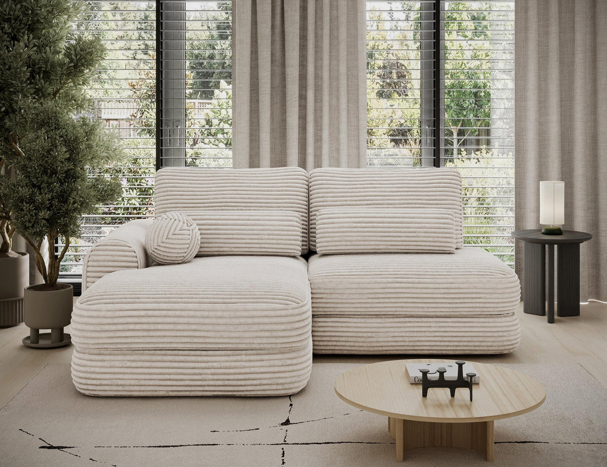 ECKSOFA RIPELI L-Form mit Schlaffunktion & Bettkasten – Modernes 3-Sitzer Sofa, Wellenfederung, 217 × 175 cm - Schwarz/Weiß, Kunststoff (217/175cm) - Wohnideebilder