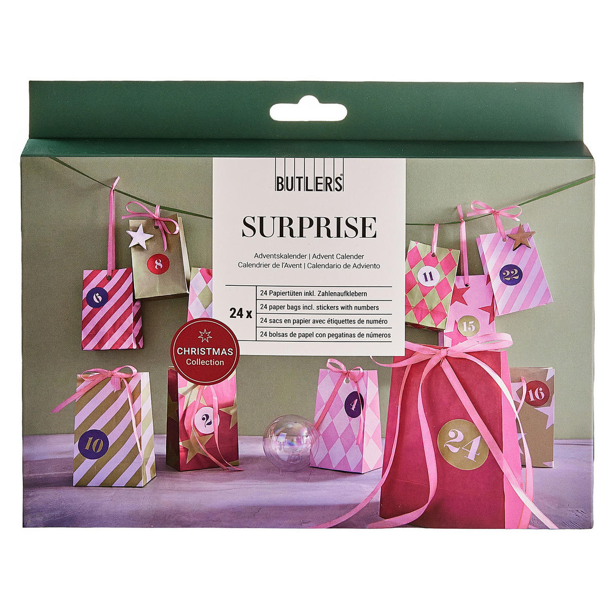 ADVENTSKALENDER-SET Surprise mit farbigen Mustern - Multicolor, Papier (22/2/17cm) - Butlers