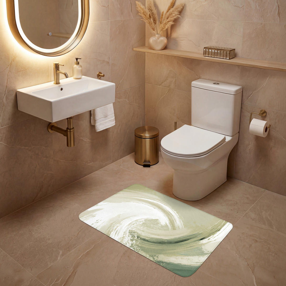 WC PŘEDLOŽKA Abstraktní - Tahy štětcem - Vlny - Zelená 80x50 cm - mátově zelená, textil/plast (80/1cm) - OnlyWow