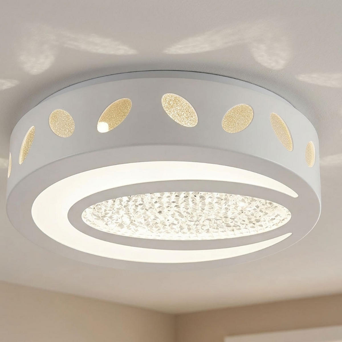 DECKENLEUCHTE VANILLA I Metall Weiß Kristalldekor - Weiß, Metall (40/40/11cm) - Globo Lighting
