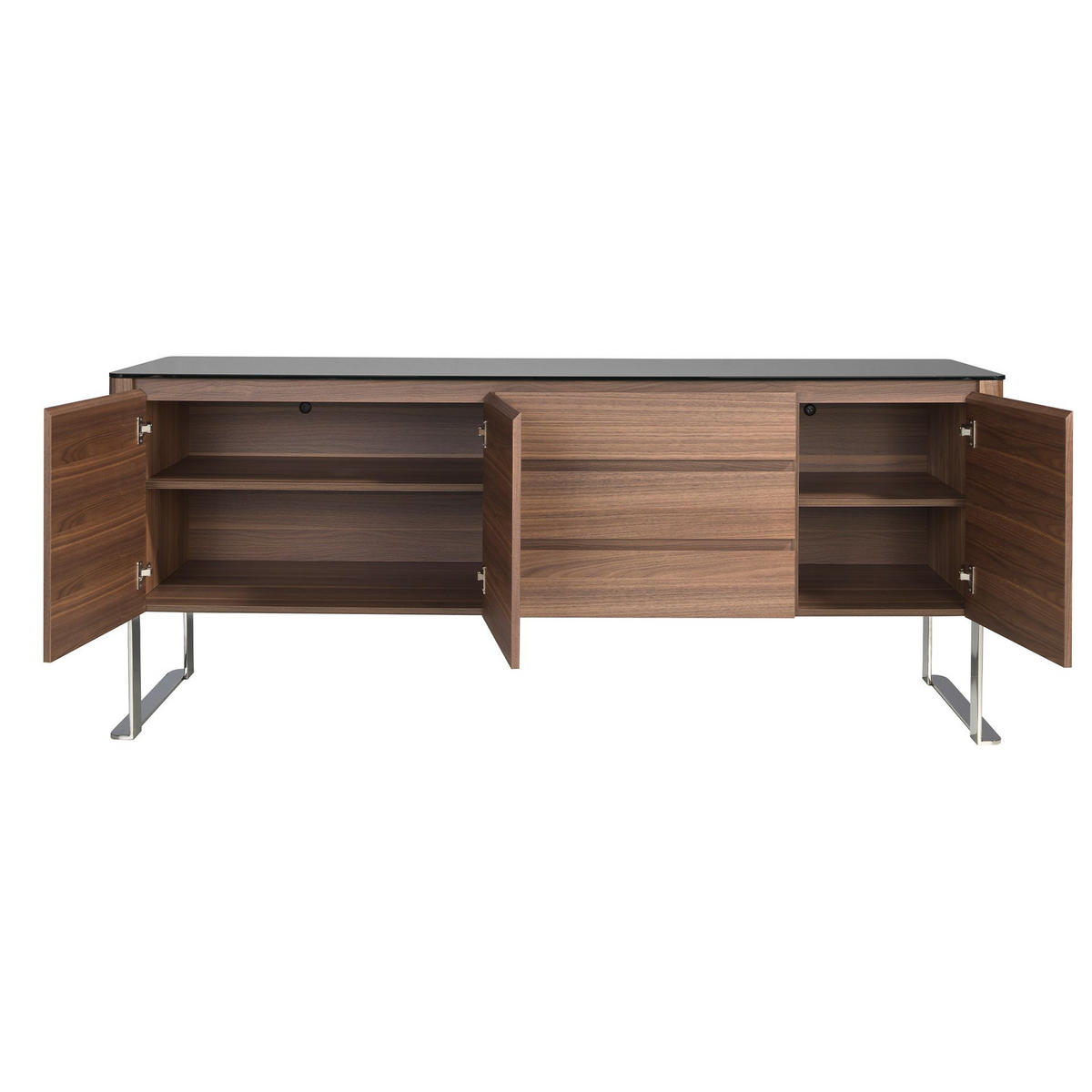 SIDEBOARD Sideboard Nussbaum, verchromter Stahl und schwarze Glasplatte 200/50/81 cm - Walnussfarben/Schwarz, Holz/Metall (200/81/50cm) - ANGEL CERDA
