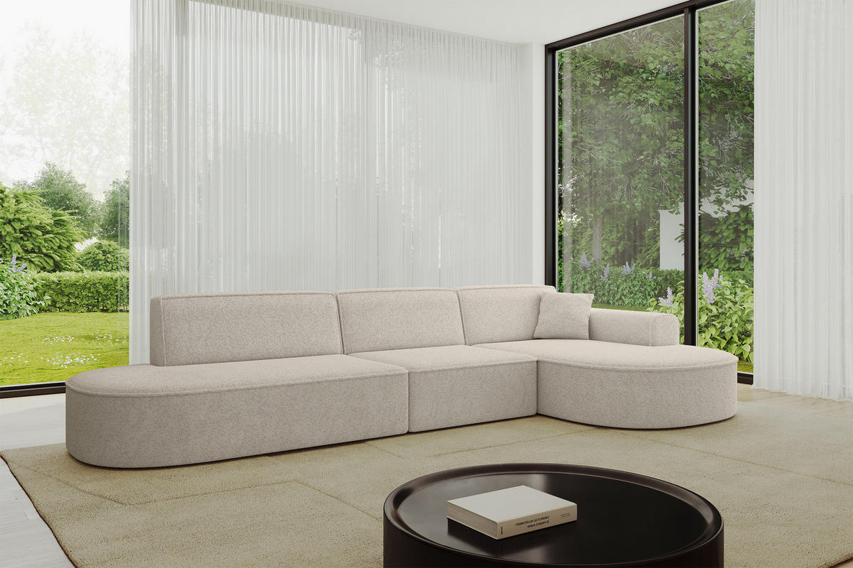ECKSOFA Ottomane Rechts MARI-L2 - 328x171x79 cm Beige Tissu - Beige/Schwarz, Holzwerkstoff/Kunststoff (171/328cm) - ALTDECOR