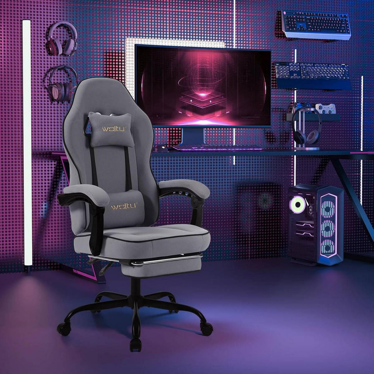 GAMINGSTUHL Drehstuhl, Netzstoff, Grau - Schwarz/Grau, Kunststoff/Textil (63.5/117.5/60cm) - Woltu