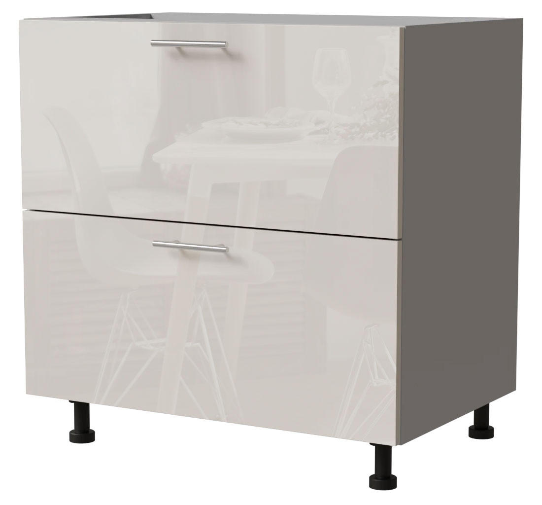 SCHUBLADENUNTERSCHRANK Brerra D2A/80 Korpus grau / Front RAL 9001 cremeweiß Hochglanz 80 / 50 / 82 cm Schubladensystem HETTICH InnoTech Atira - Creme/Grau, Holz/Holzwerkstoff (80/82/50cm) - Feldmann-Wohnen
