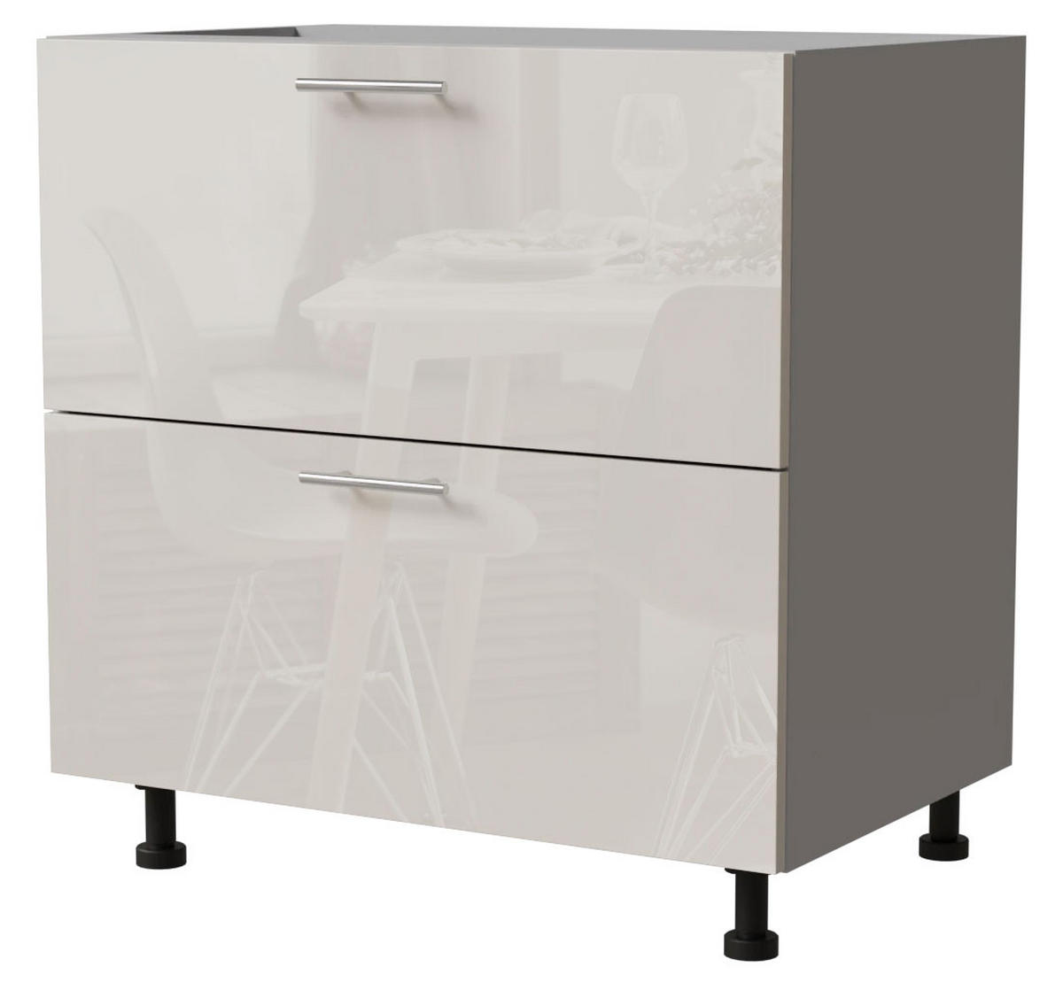 SCHUBLADENUNTERSCHRANK Brerra D2A/80/1A Korpus grau / Front RAL 9001 creme Hochglanz 80 / 50 / 82 cm - Creme/Grau, Holz/Holzwerkstoff (80/82/50cm) - Feldmann-Wohnen