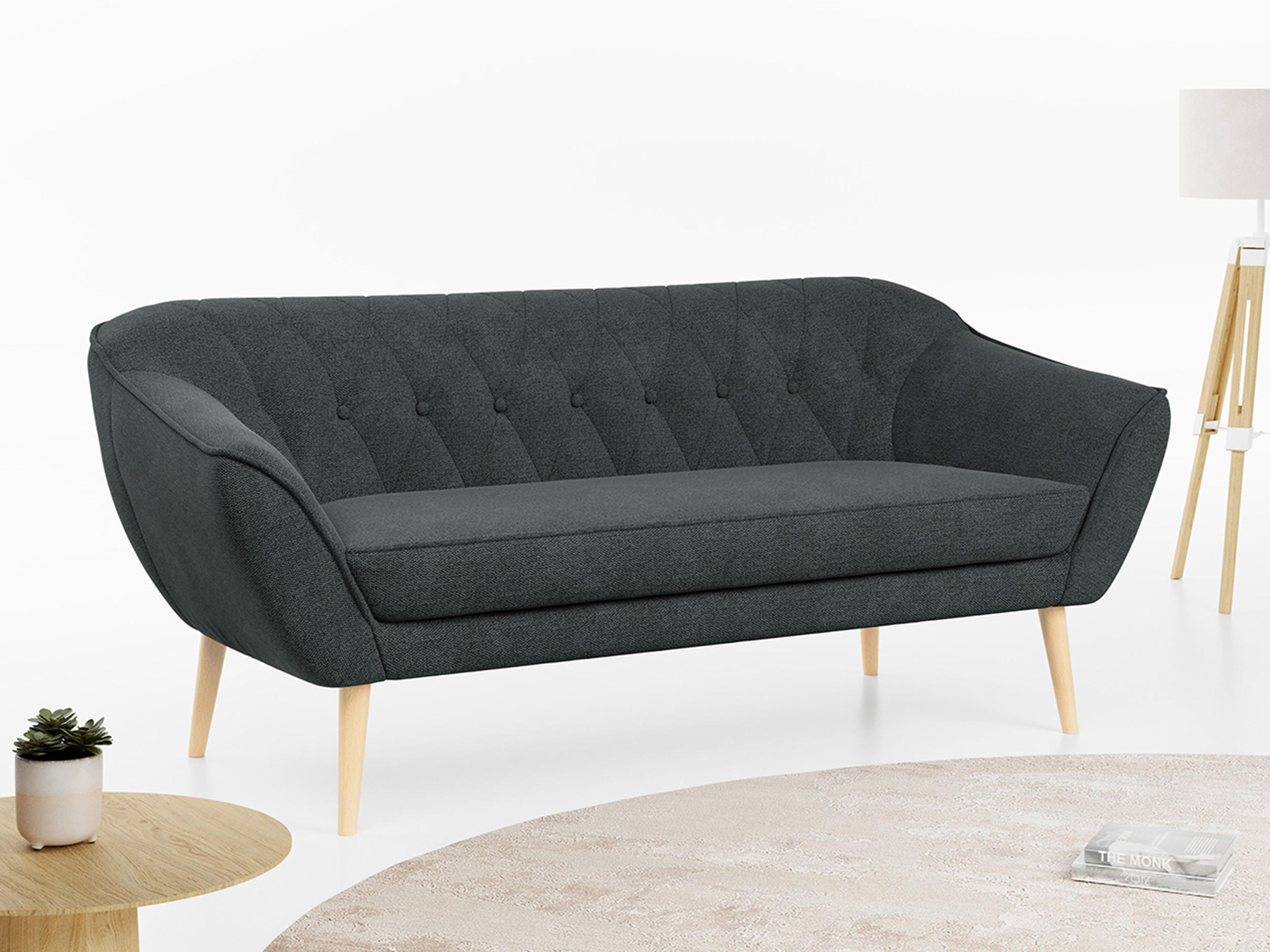 SOFA Pirs 3 Sitzer Strukture Dunkelgrau - Dunkelgrau/Braun, Holz/Textil (180/75/74cm) - MKS