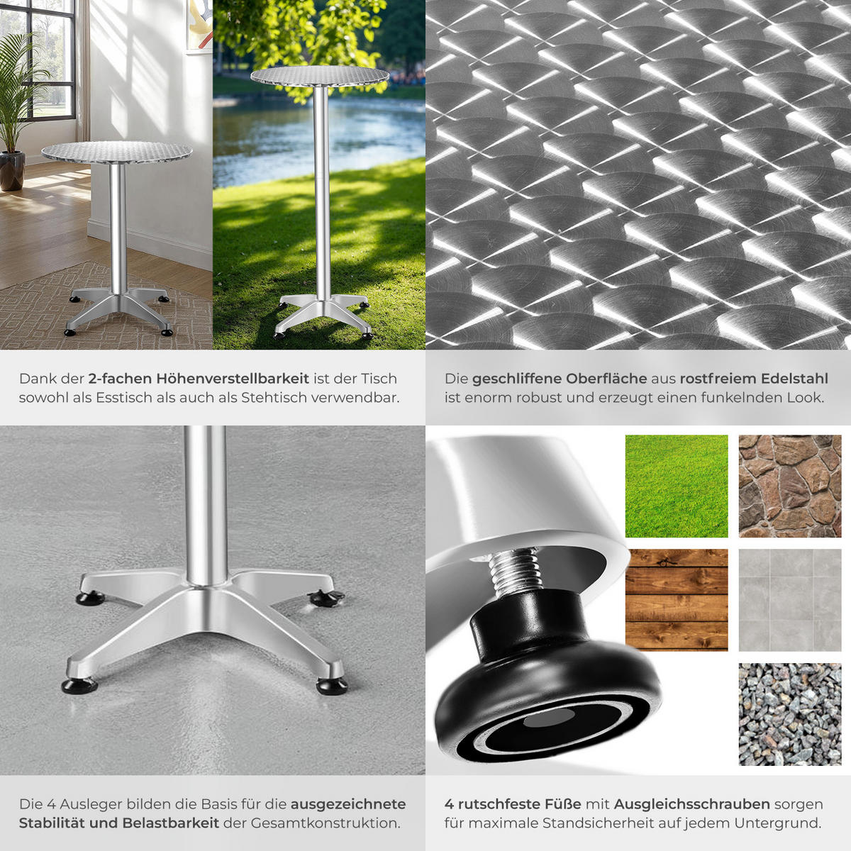 STEHTISCH Frederic,60 x 70/110 cm,grau - Grau, Metall (60/114/60cm) - tectake