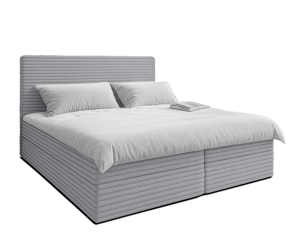 BOXBETT SEVDAYLA 140x200 cm mit Bettkasten und Matratze - Hellgrau - Hellgrau/Schwarz, Holz/Holzwerkstoff (140/200cm) - AX Living