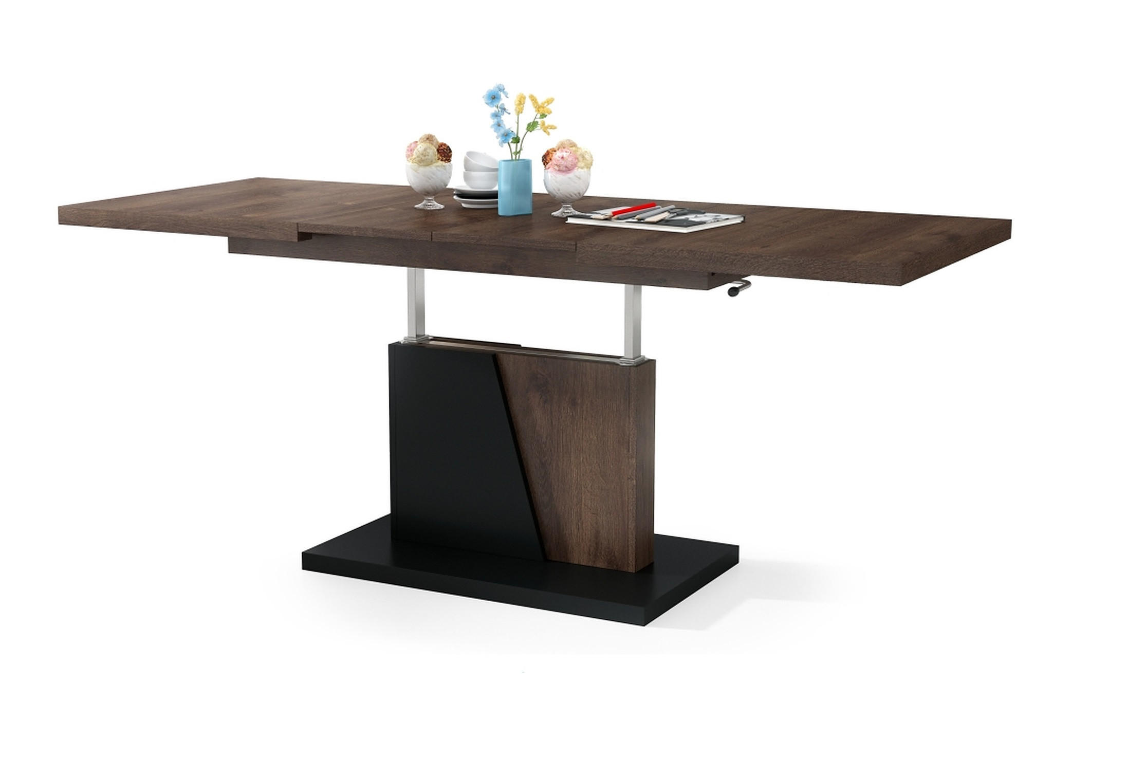 COUCHTISCH rechteckig Eiche dunkel - Schwarz ausziehbar höhenverstellbar - Eichefarben/Schwarz, Holzwerkstoff (70/120/60cm) - designimpex