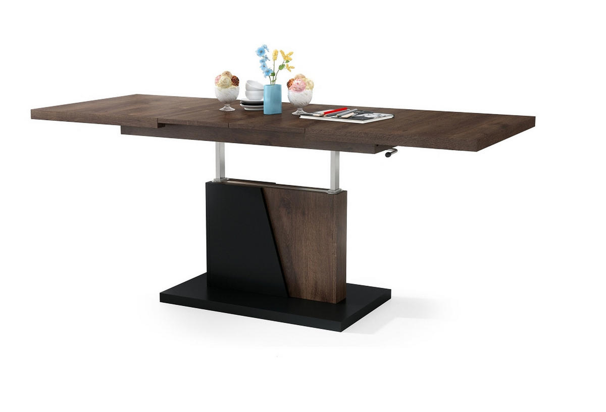COUCHTISCH rechteckig Eiche dunkel - Schwarz ausziehbar höhenverstellbar - Eichefarben/Schwarz, Holzwerkstoff (70/120/60cm) - designimpex