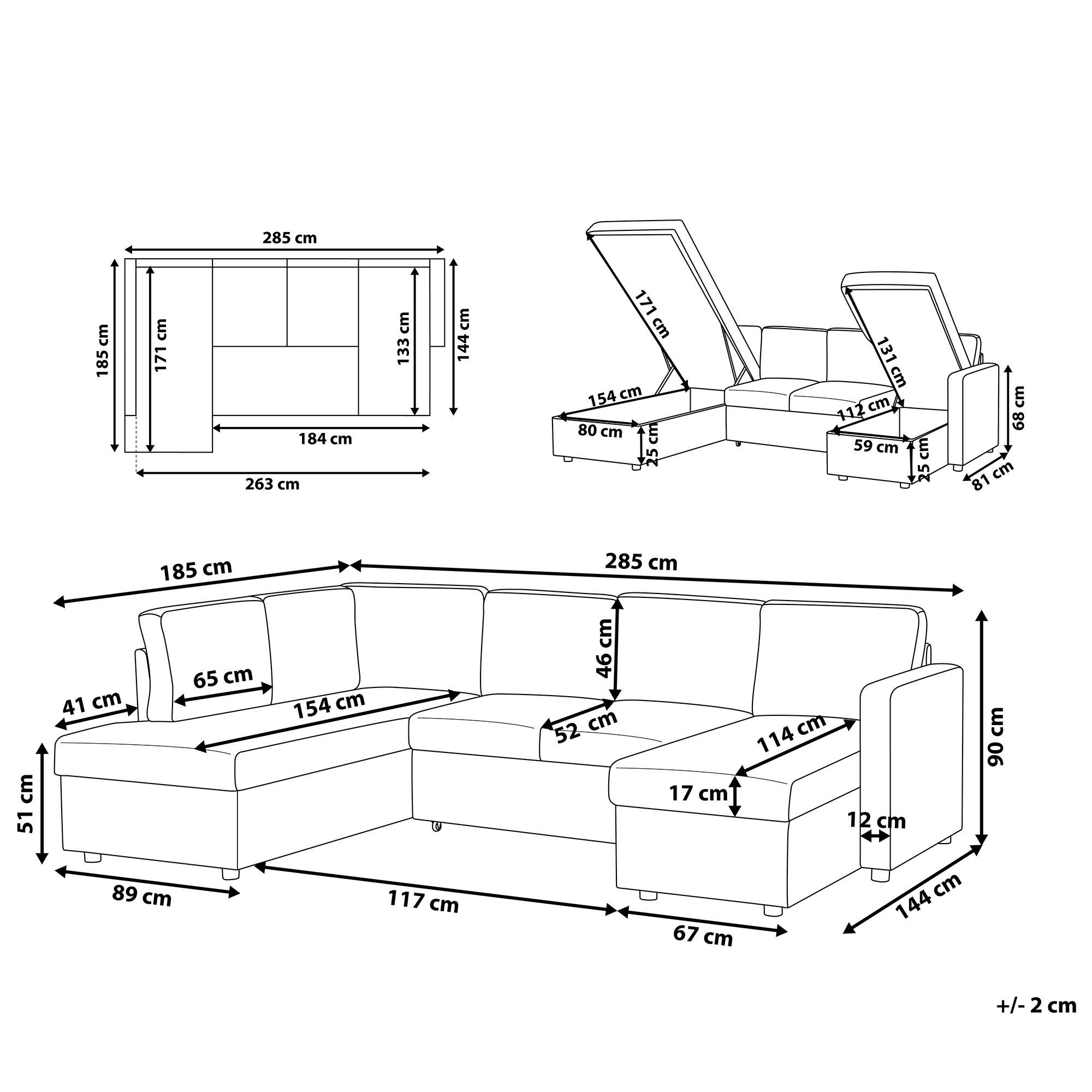 Thumbnail - Beliani Schlafsofa, Dunkelgrau, Textil, 5-Sitzer, U-Form, 285x90x185 cm, Wohnzimmer, Sofas & Couches, Wohnlandschaften, ...