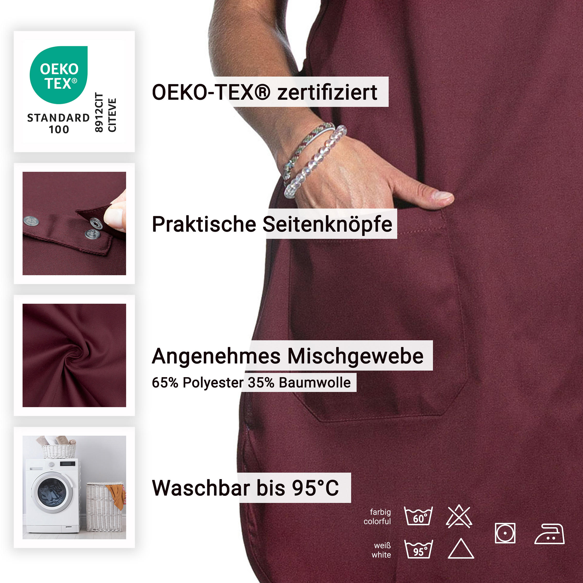 SCHÜRZE , onsize, 65% Polyester, 35% Baumwolle, Rot - Bordeaux, Textil (37/27cm) - Zollner