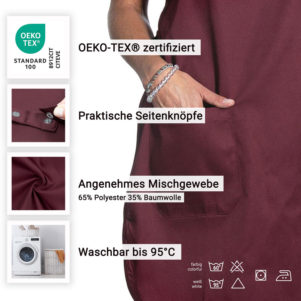 SCHÜRZE , onsize, 65% Polyester, 35% Baumwolle, Rot - Bordeaux, Textil (37/27cm) - Zollner