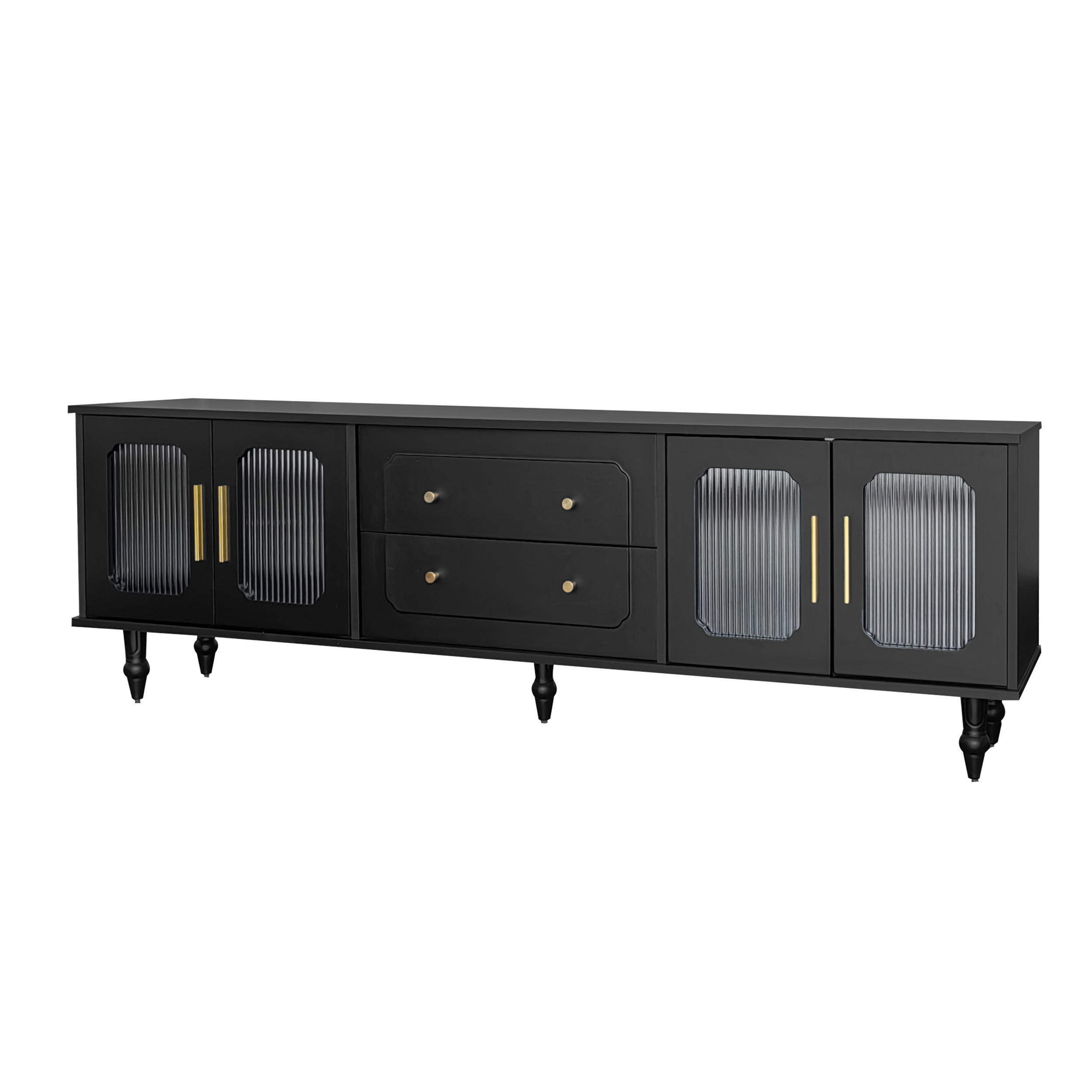 TV-SCHRANK in Schwarz mit geriffeltem Glas und Push-to-Open Funktion 175/38/55.5 cm - Schwarz, Holzwerkstoff (177/55.5/38cm) - Redom