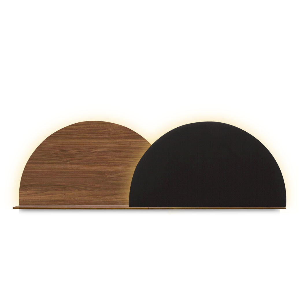 KOPFTEIL Alba mit Licht 180cm - Walnussfarben/Schwarz, Holz/Textil (180/60/14cm) - Woodendot
