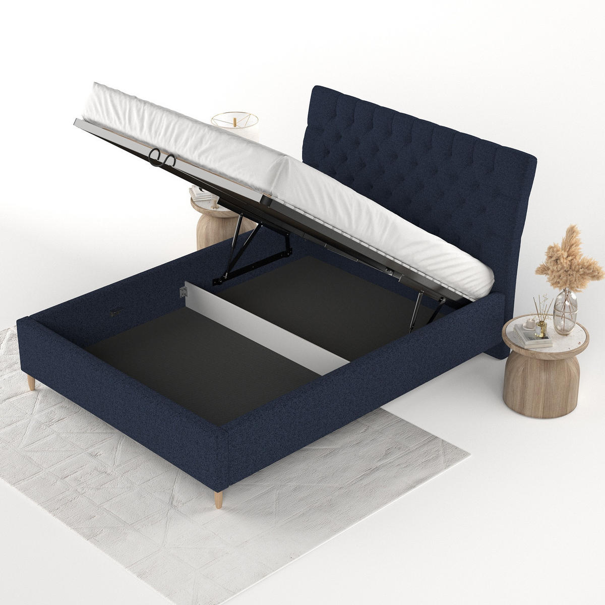 POLSTERBETT Lira 180/200 cm Marineblau im Riva Stoff - Naturfarben/Dunkelblau, Holz/Holzwerkstoff (180/200cm) - AltaBeds