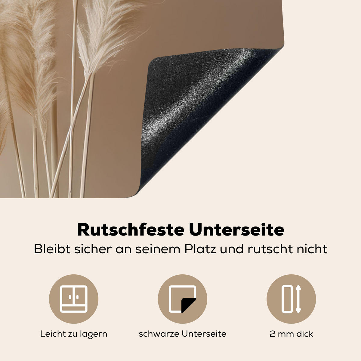 HERDABDECKPLATTE Pampasgras - Federn - Pastell - Weiß 85x52 cm - Creme, Kunststoff (85/0.2/52cm) - MuchoWow