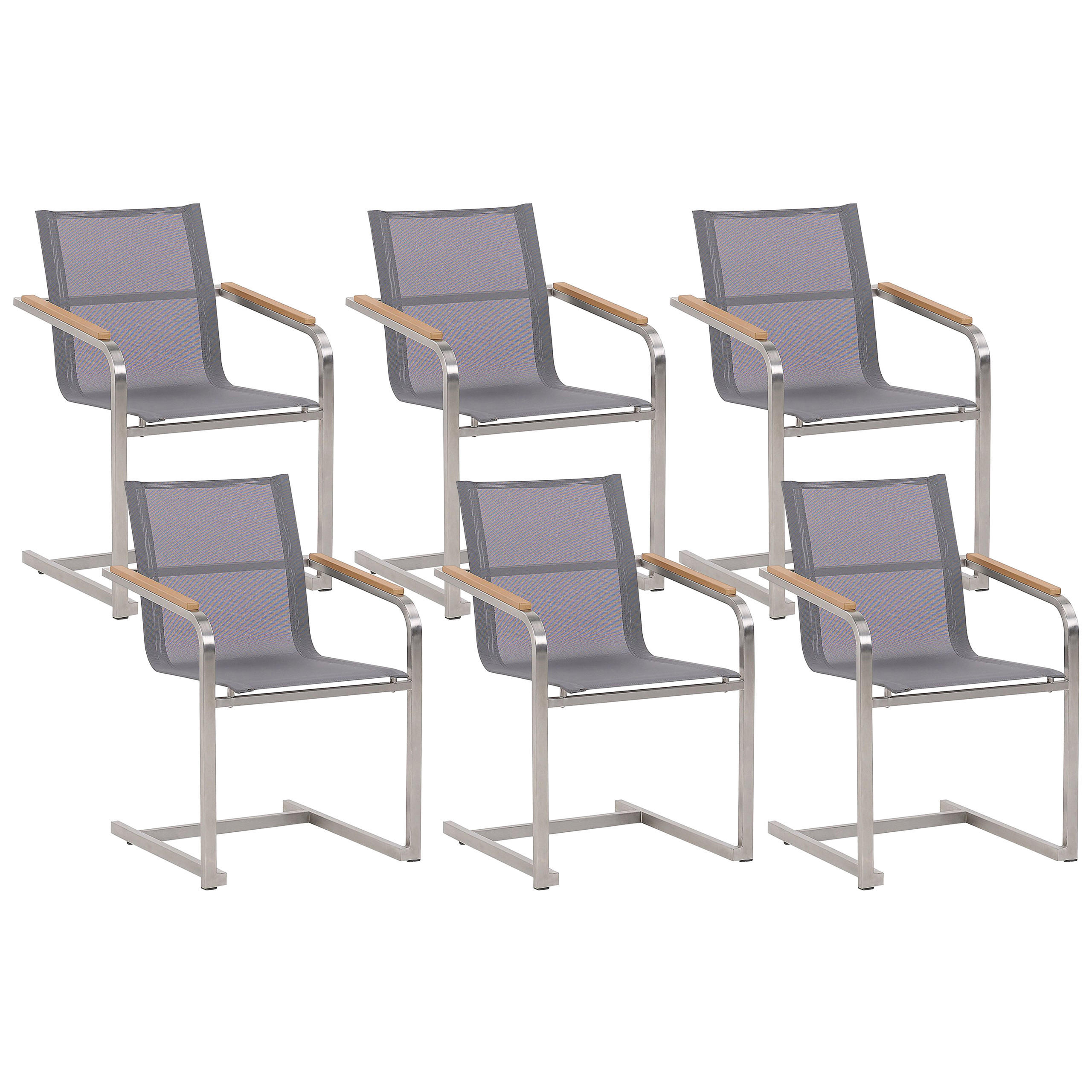 GARTENSTUHL 6er-Set Edelstahl grau Cosoleto - Grau, Metall (56/85/55cm) - Beliani
