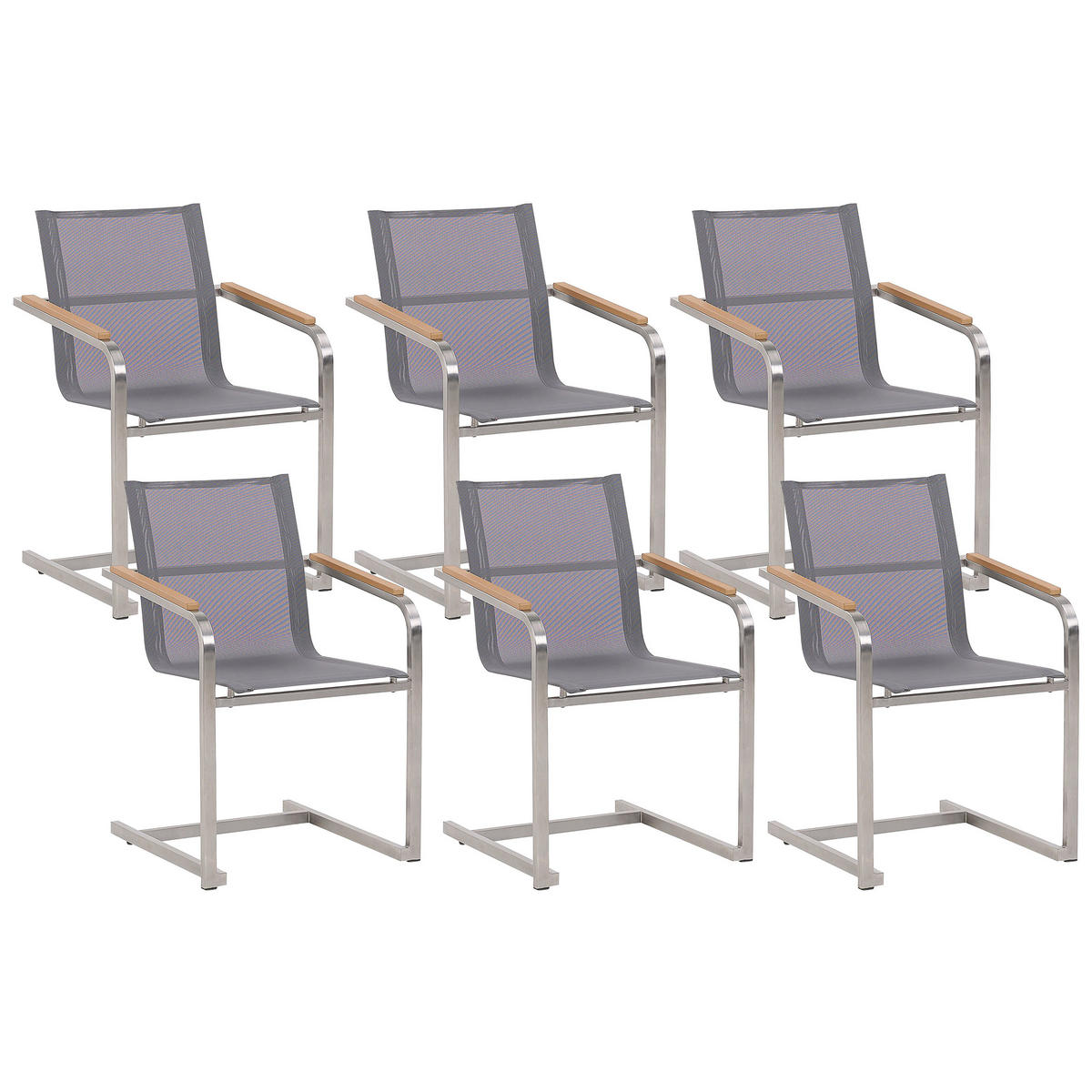 GARTENSTUHL 6er-Set Edelstahl grau Cosoleto - Grau, Metall (56/85/55cm) - Beliani