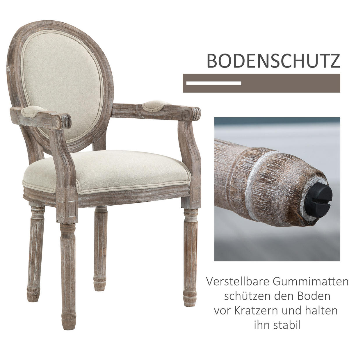 ESSZIMMERSTÜHLE 2ER-SET aus Gummiholz Polyester Cremeweiß - Creme, Textil (55.5/96/56cm) - HOMCOM