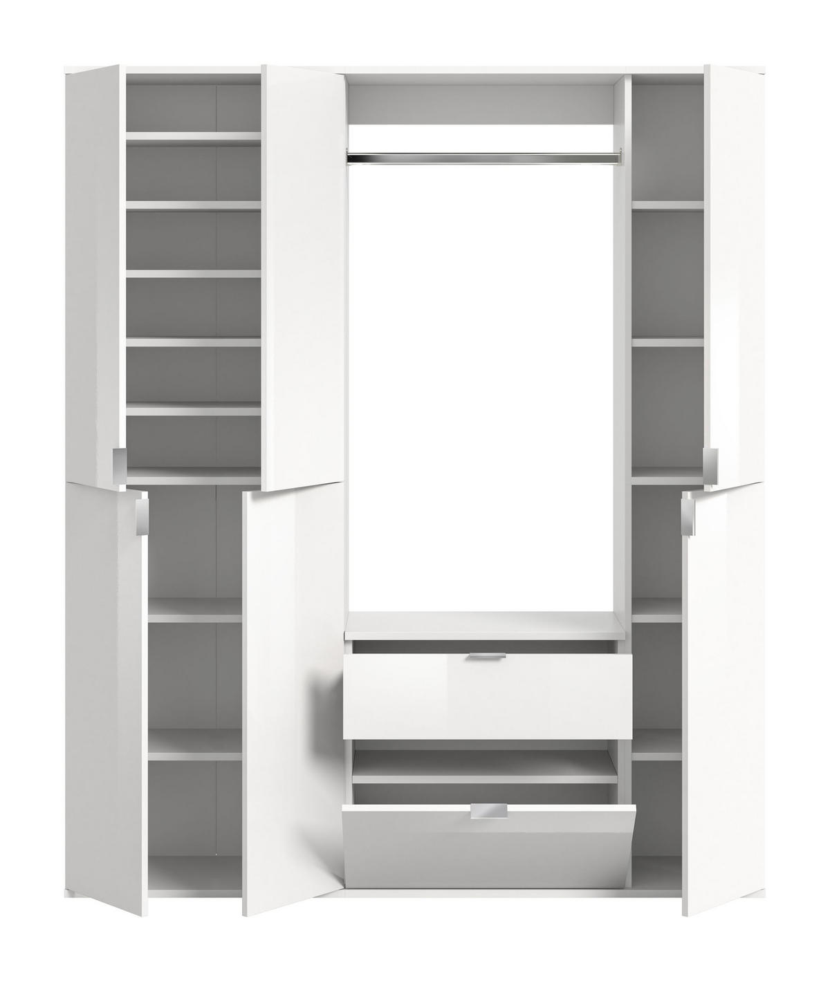 GARDEROBENKOMBINATION 4tlg. Projekt X Garderobe in weiß Nb. und weiß hochglanz B/H/T: 152x193x34 cm - Weiß, Holzwerkstoff (152/193/34cm)