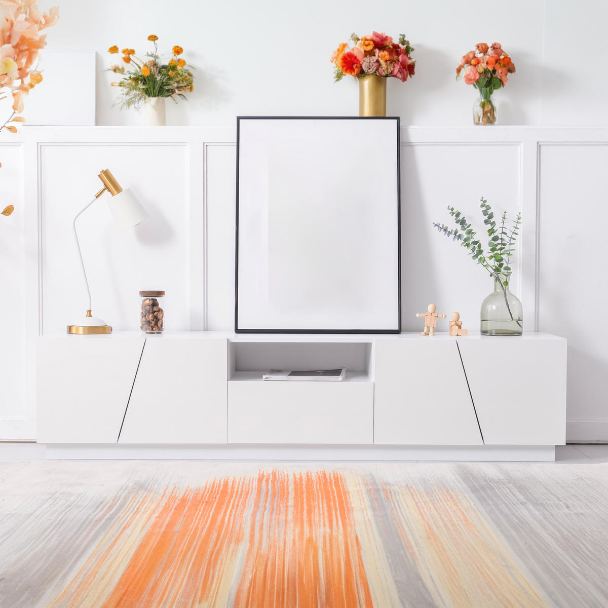 TV-ELEMENT170CM Weiß-Matt Modernes Patchwork-Design Griffloses Lowboard MDF - Weiß, Holz (43/23/60cm) - Raelunyi