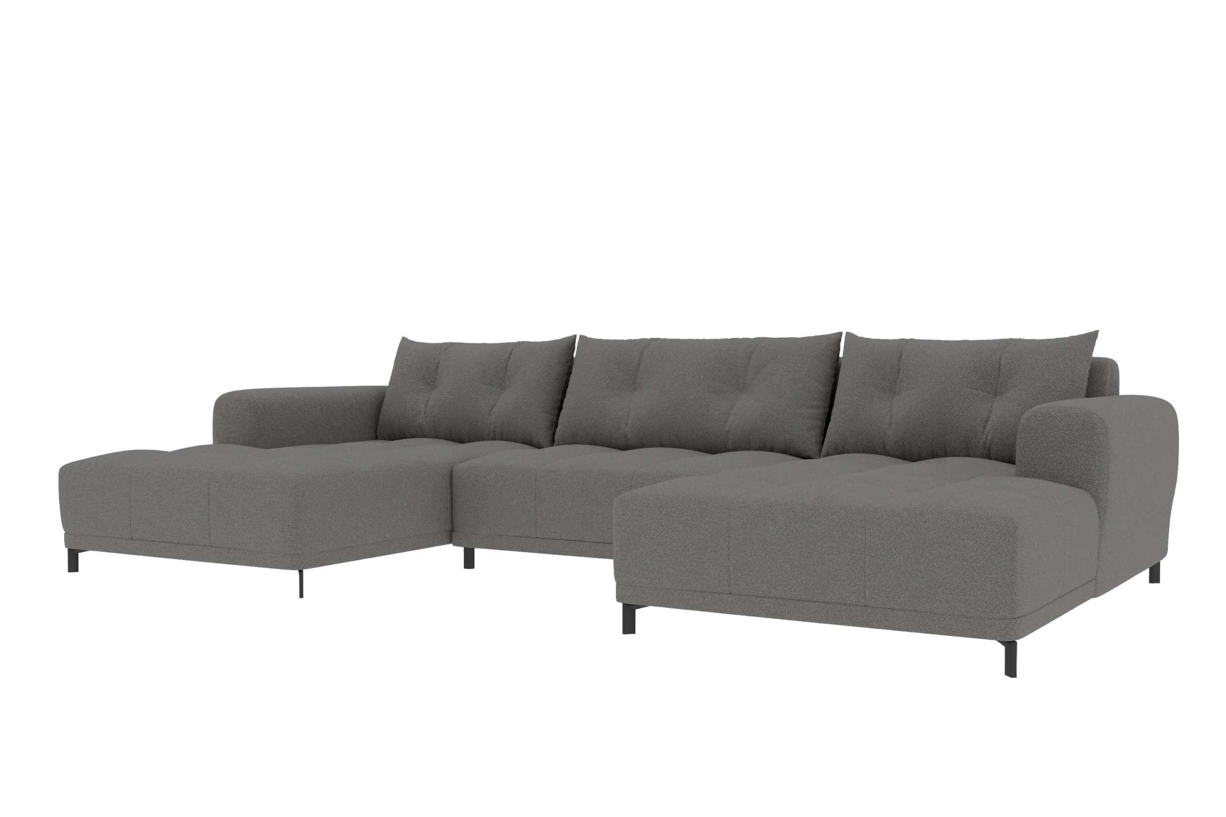 WOHNLANDSCHAFT Strukturstoff Anthrazit inkl. Schlaffunktion - Anthrazit/Schwarz, Textil/Metall (348/94/181cm) - 99rooms
