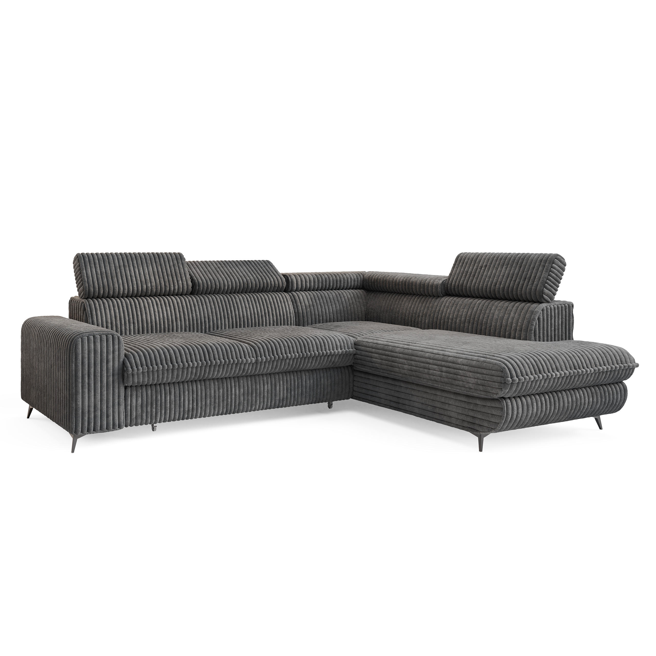 ECKSOFA VELISS Grau Kordstoff mit Schlaffunktion - Grau, Holz (255/193cm) - MASSENO