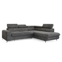 ECKSOFA VELISS Grau Kordstoff mit Schlaffunktion - Grau, Holz (255/193cm) - MASSENO