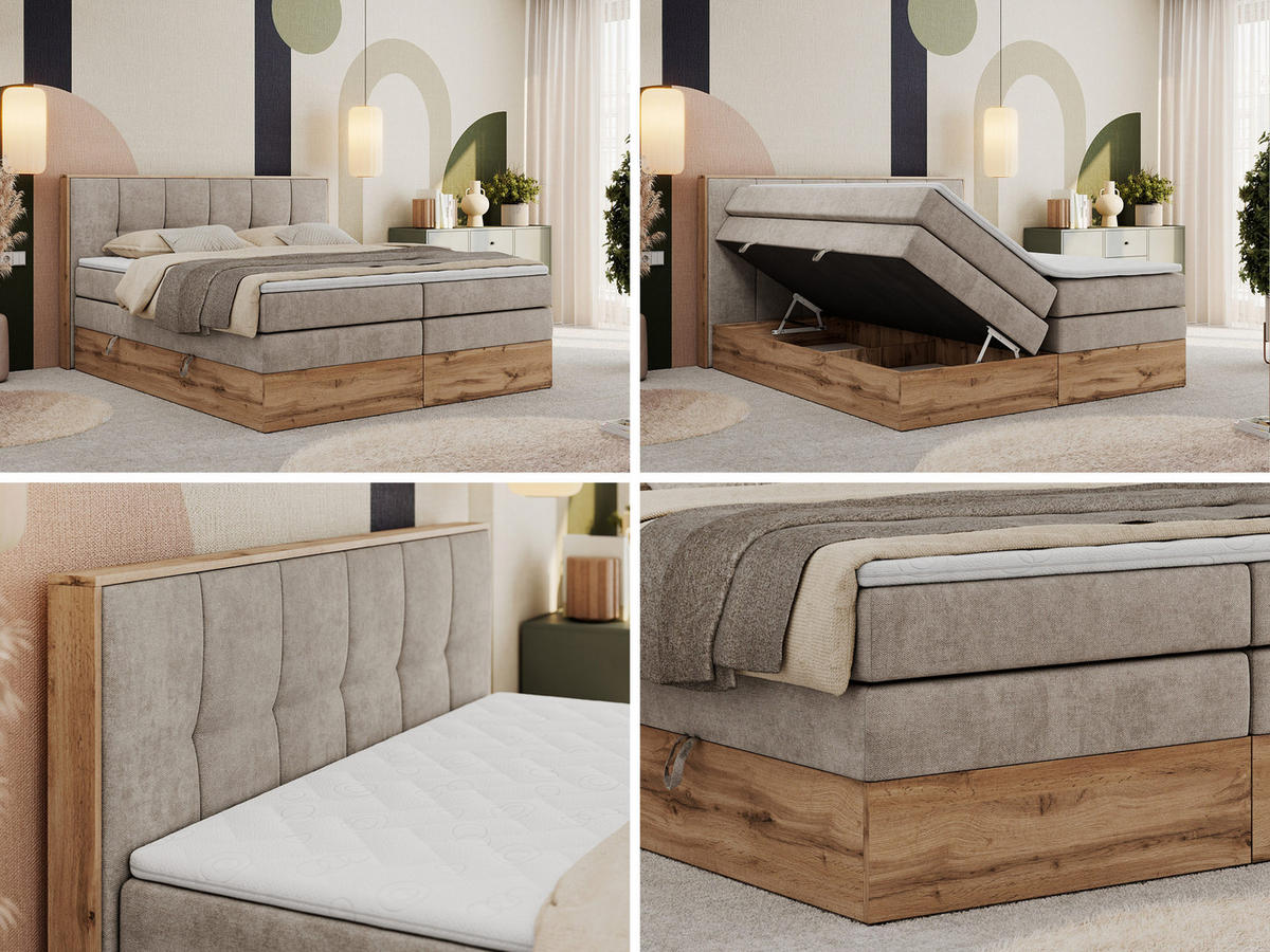 BOXSPRINGBETT ALBERO 1 KING 120/200 Beige Strukture - H3 - Beige, Holz/Textil (120/200cm) - MKS