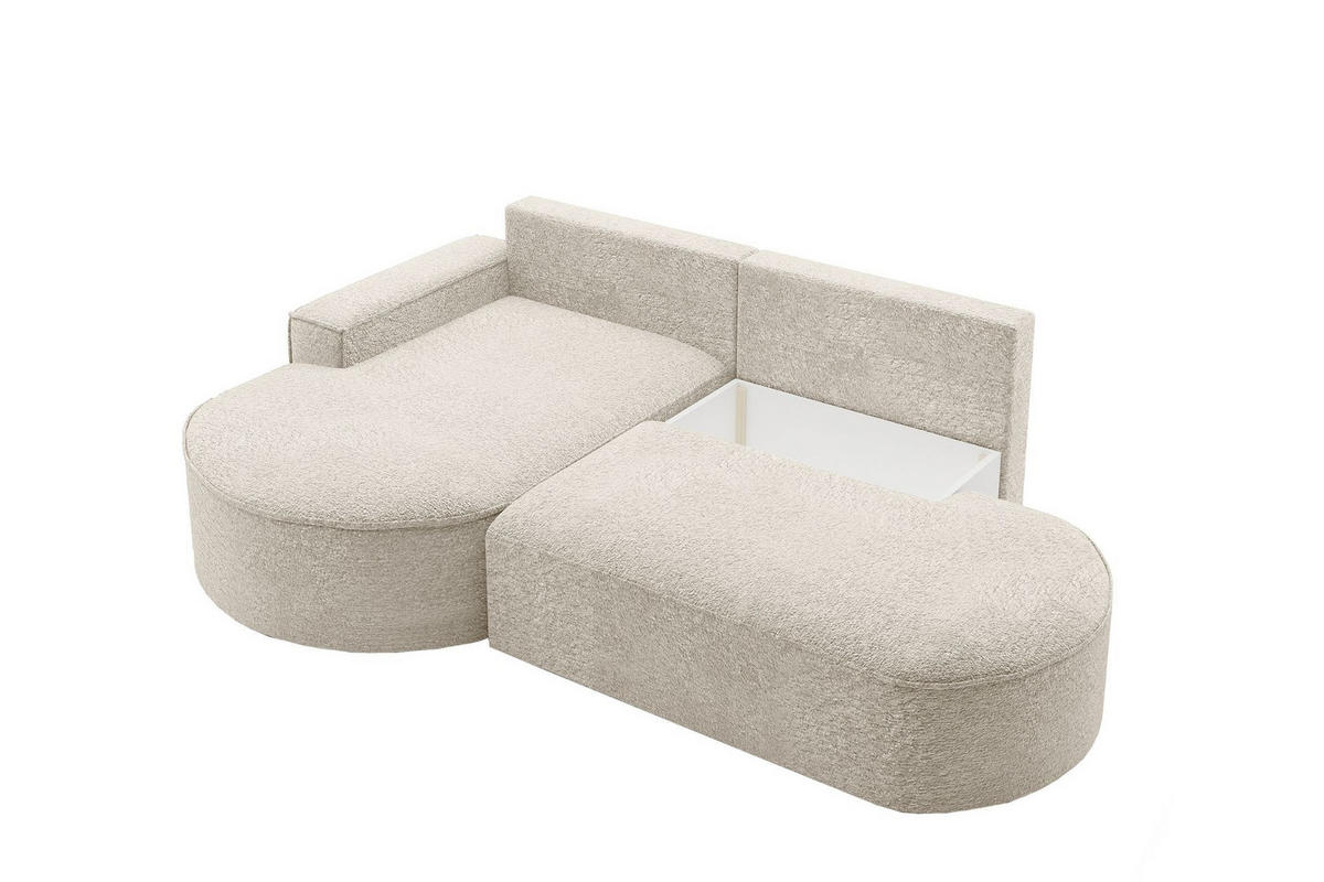 ECKSOFA mit Schlaffunktion und Bettkasten Modena Runden stoff Arena Beige Links - Beige, Holz (179/278cm) - Kaiser Möbel